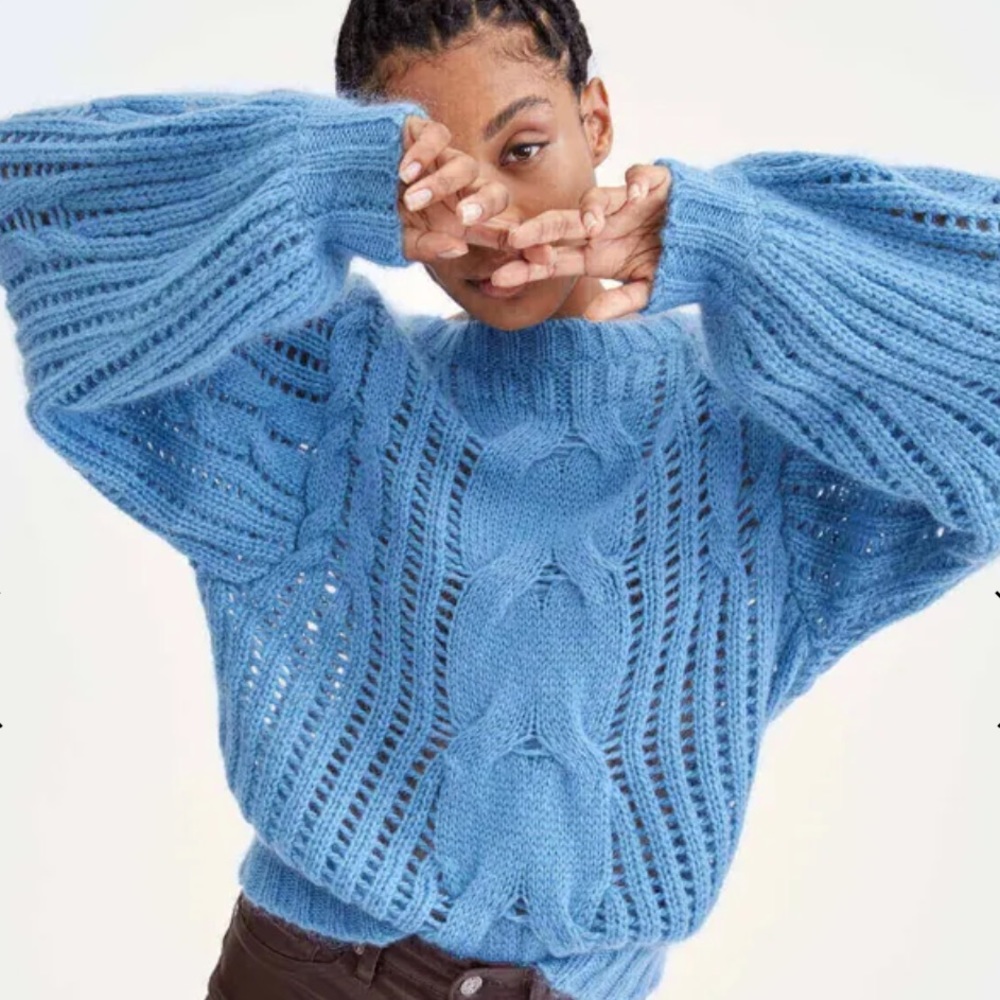 7 For All Mankind Open Weave Pullover Sweater Blue